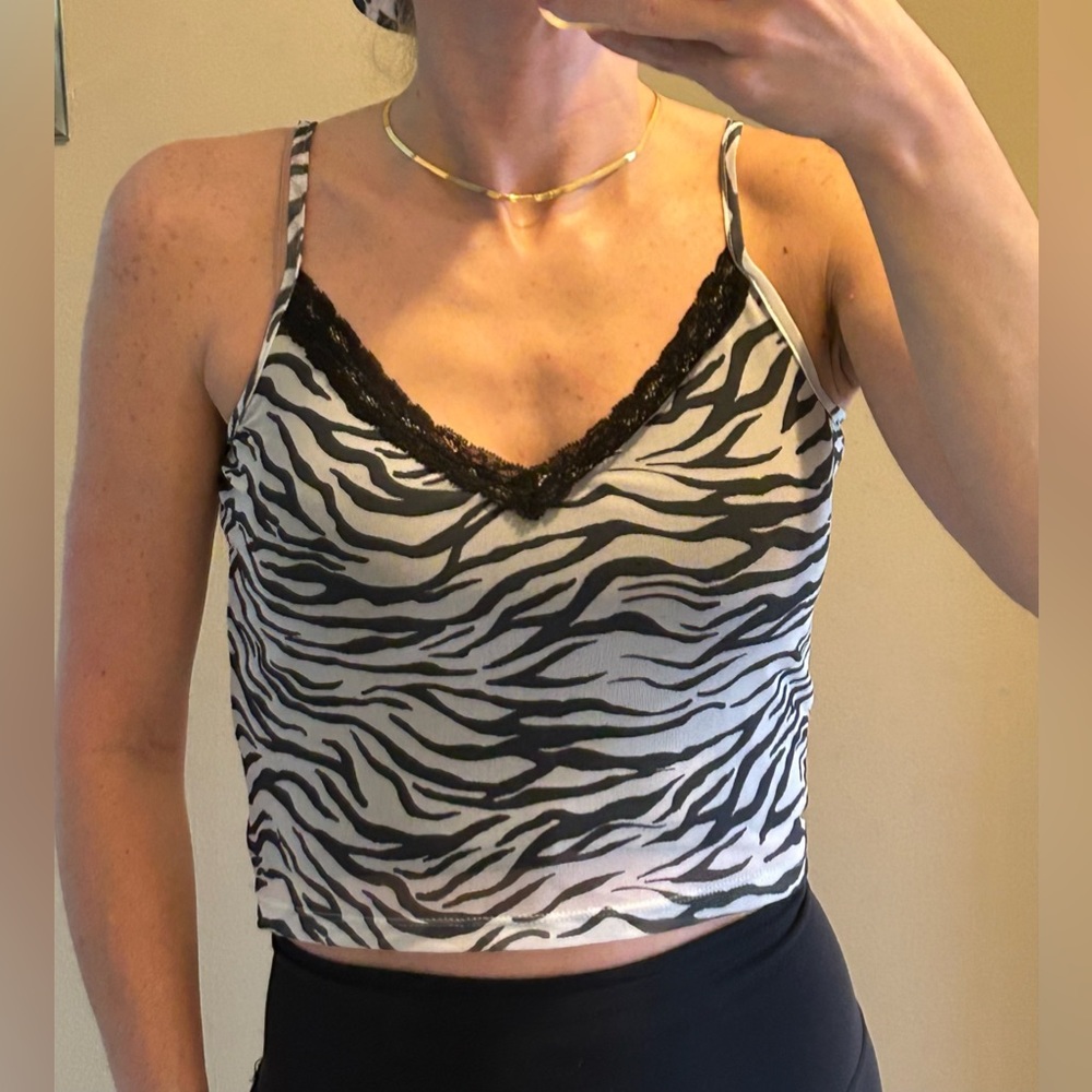 Hollister Animal Print Lace Trim Mesh Cami